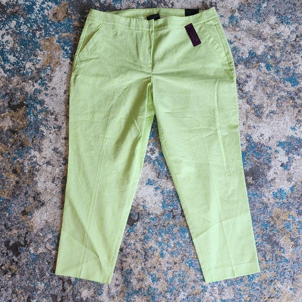 New Lane Bryant White & Neon Green Gingham Women's Ankle Pants 18